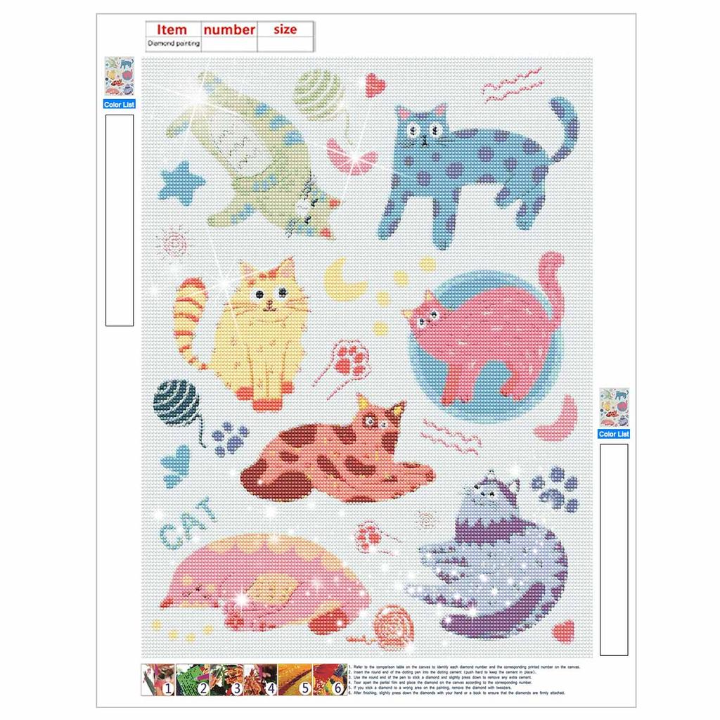 DIY 5D Diamond Art Kit Cute Cartoon Cats Pattern Sparkling Rhinestone Canvas for Bedroom Living Room Decor Wall Art Craft Painting Kit