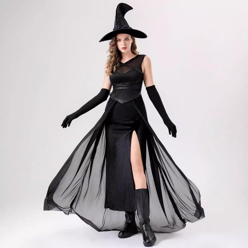 Halloween Witch Vampire Cosplay Long Black Dress Party Costume Role Play