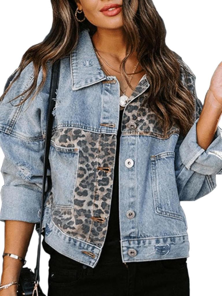 Women's 2026 Leopard Patchwork Denim Jacket