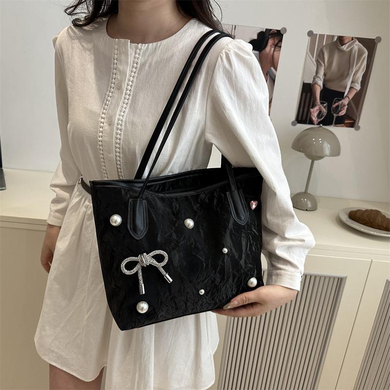 New Commuter Bag Popular Shoulder Armpit Bag Premium Pearl Bow Large Capacity Tote Bag Women's Bag