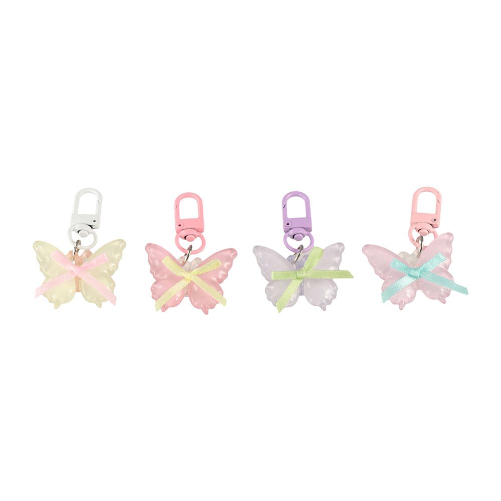 

Resin Butterfly Keychain Cute Ribbon Bow Keyring Jelly Butterfly Pendant Hanging Accessory темно-рожевого кольору
