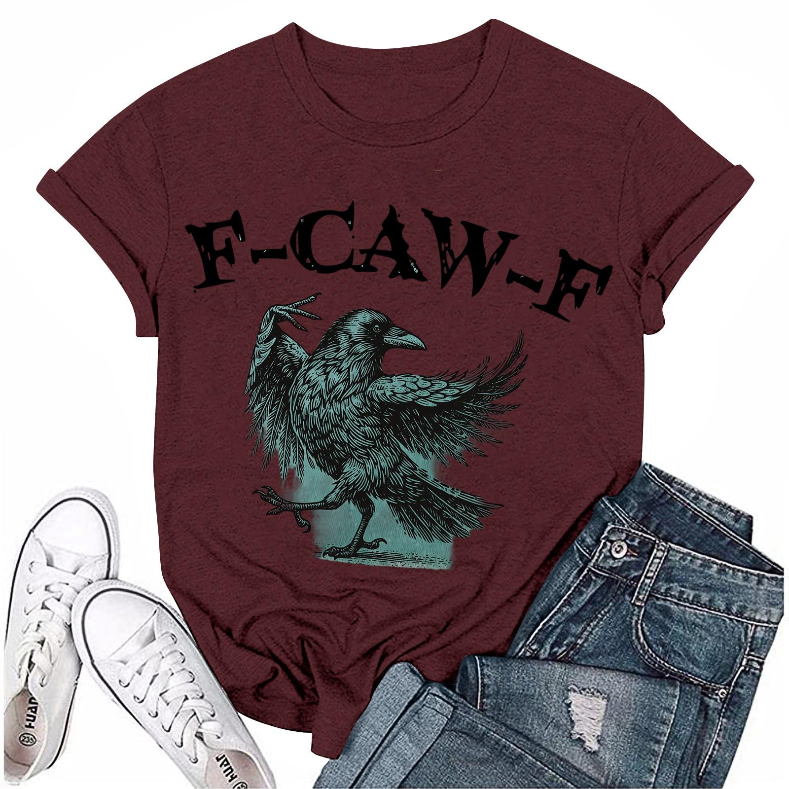 

Женский топ с круглым вырезом и короткими рукавами с 2D-принтом L винный