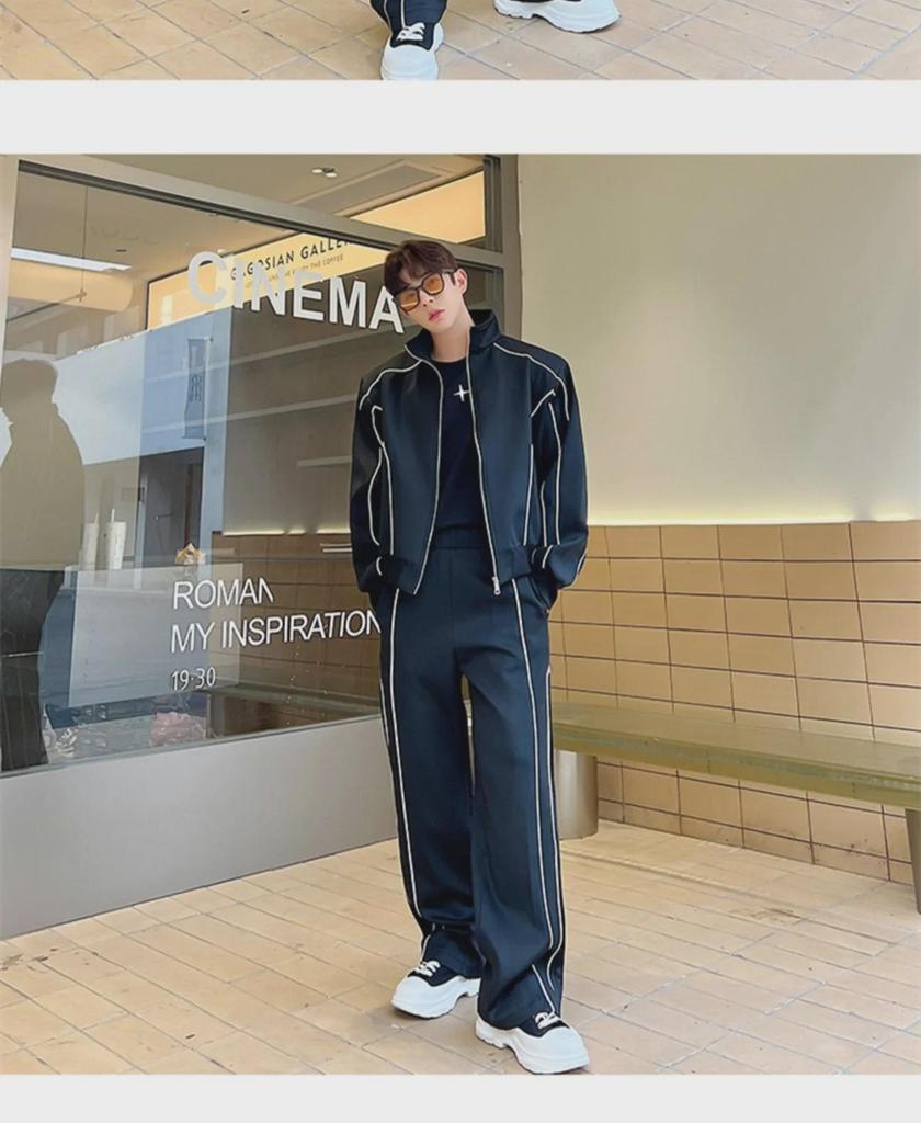 Luxury Men's Casual Sports Suit: Loose Cardigan Jacket & Wide-Leg Pants Set