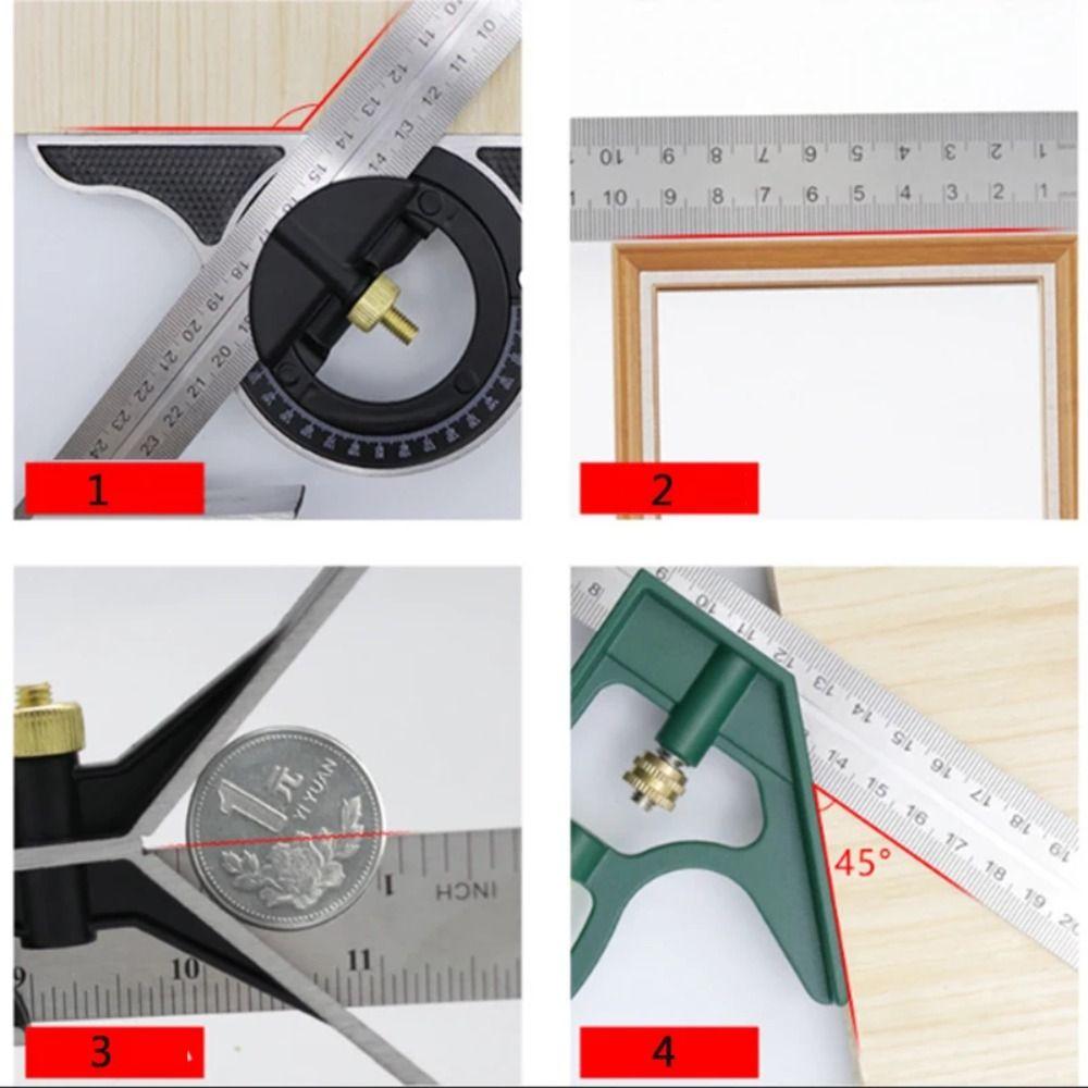 Movable Right Angle Ruler 180 Degree Square Protractor Combination Angle Ruler Measuring Tool