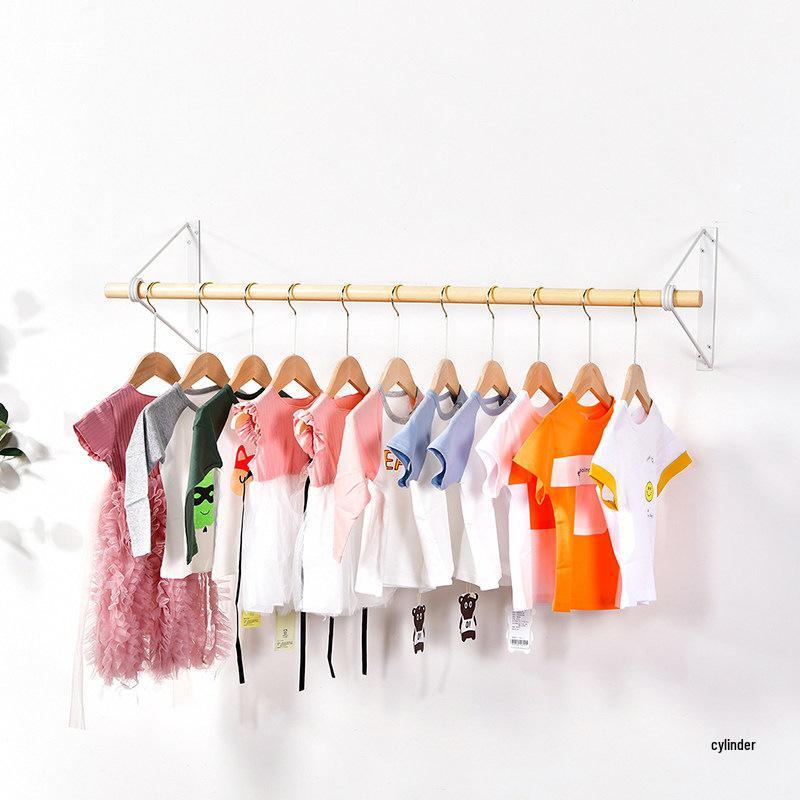 Wall-Mounted Solid Wood Display Rack for Children's and Women's Clothing
