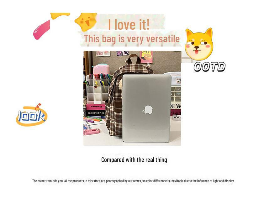 Retro-karierter Welpen-Rucksack im College-Stil für Herbst/Winter – stylische All-Match-Schultasche für Mädchen