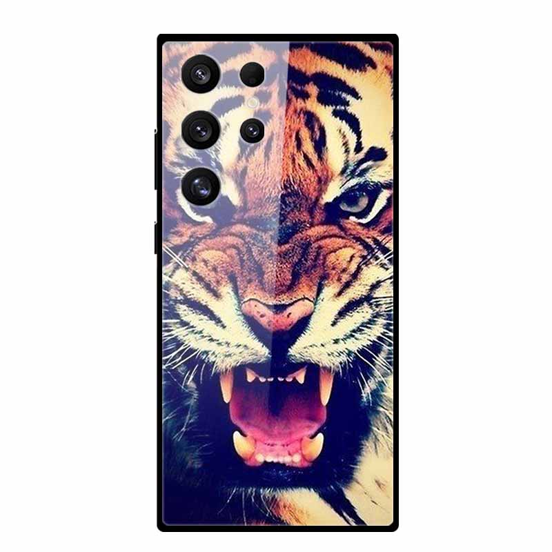 For Samsung S25 S 25 Ultra Hard Tempered Glass Case Capa Coque Bumper For Samsung Galaxy S 24 S24+ FE Wolf Phone Back Cover