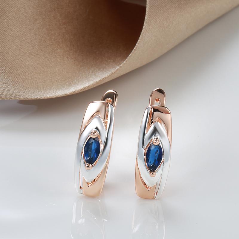 Luxury Blue Stone Earrings Rose Gold Color Mixed White Gold Natural Zircon Drop Earrings For Women Trendy Jewelry