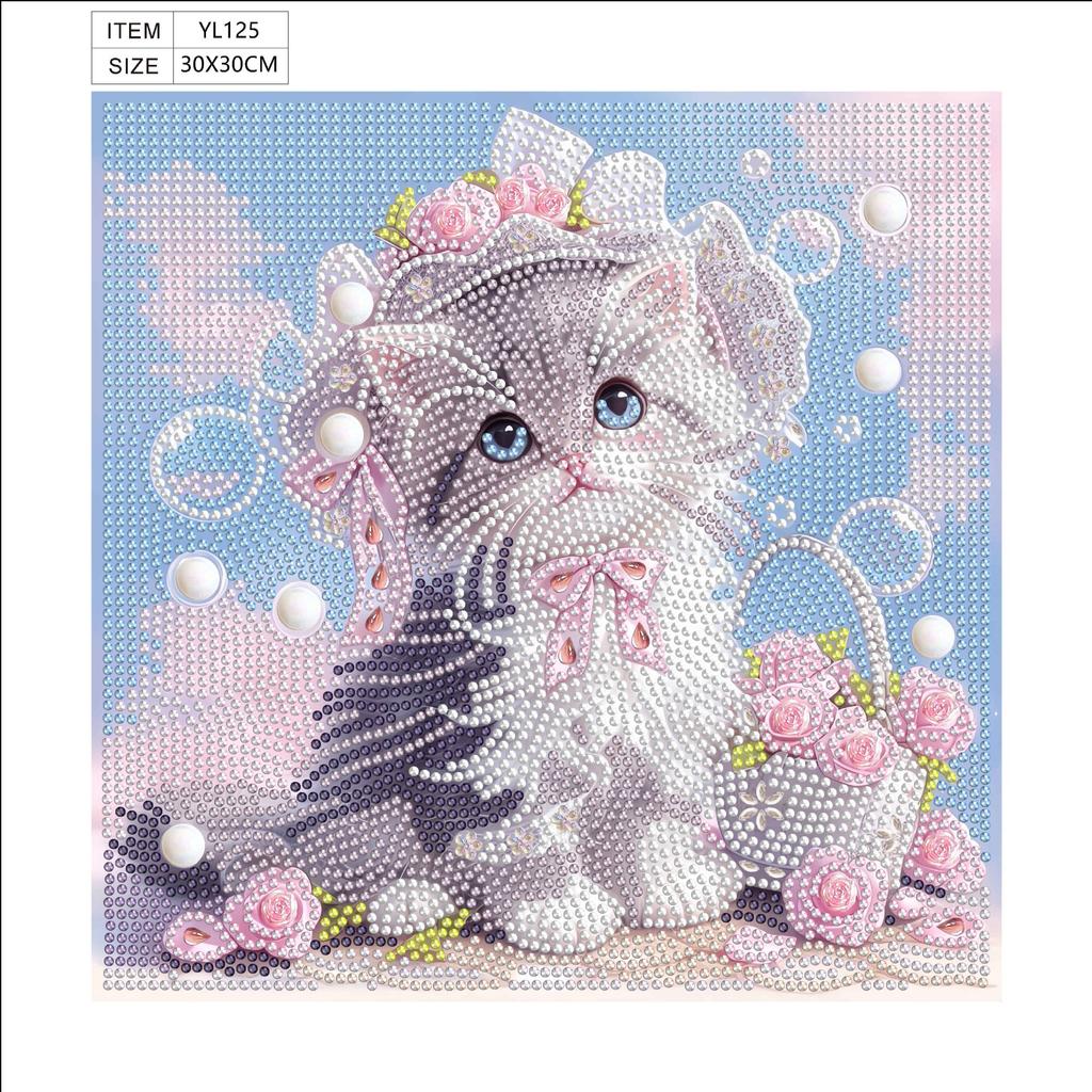 5D Special-Shaped Bright Diamond Painting Decorative Sticker, Handmade Diy Cat Children'S Painting Kit Cross-Border