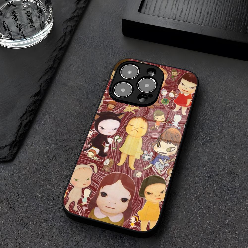 Y-Yoshitomo N-Nara Art Phone Case Glass For IPhone 12 17 15 14 13 16 11 Pro XS Max Plus Mini X XR E2020 Tempered Coque