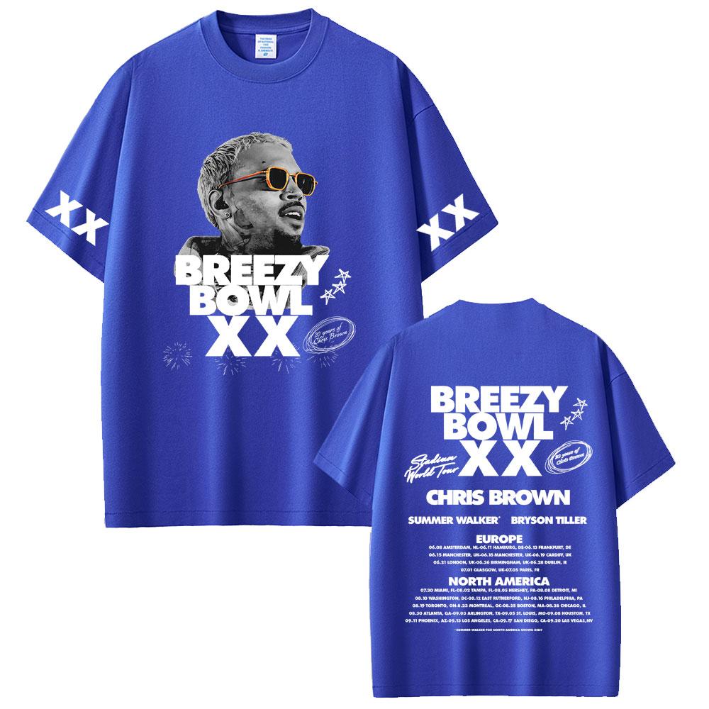 Rapper Chris Brown Breezy Bowl XX Tour 2025 Tshirt Unisex Women Hip Hop Fashion Oversized Short Sleeve T Shirts Streetwear Unisex