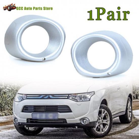 For Mitsubishi Outlander 2013-2015 2x Silver Front Bumper Fog Light Lamp Cover