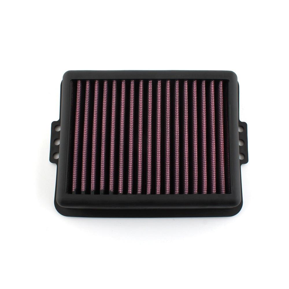 Motorcycle accessories for BMW F750GS, F850GS, F900R, and F900XR high-flow retrofit air filters.