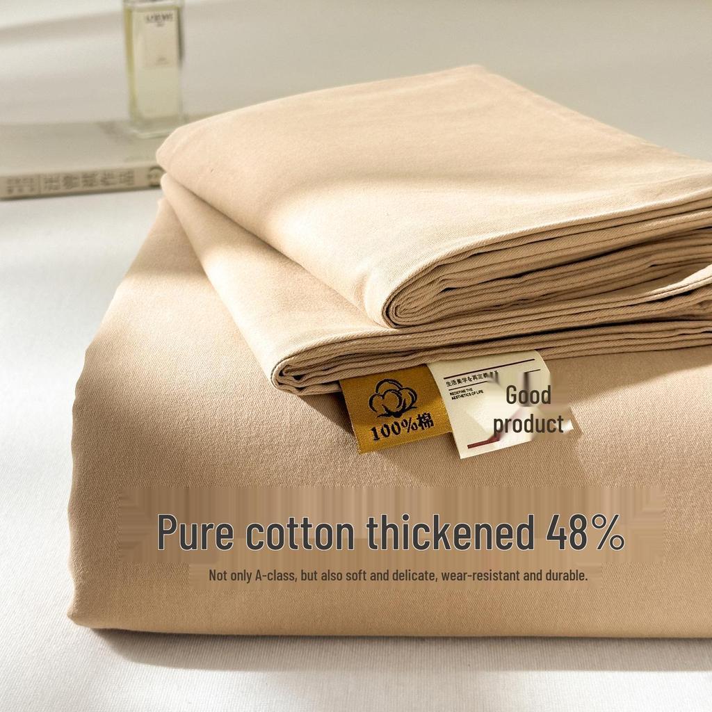 Class A Pure Cotton Solid Color Three-Piece Bedding Set - Thickened Dorm Bed Sheet and Pillowcase with Duvet Cover