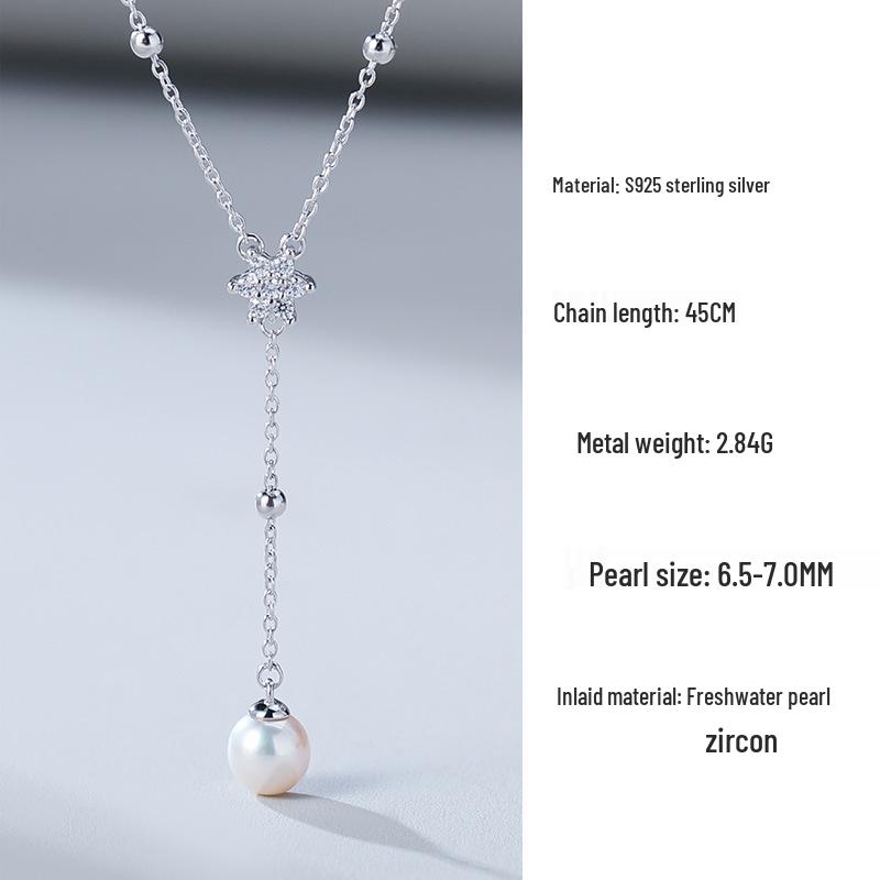 Sterling Silver Starry Sky Pearl Necklace with Tassel 925 Silver