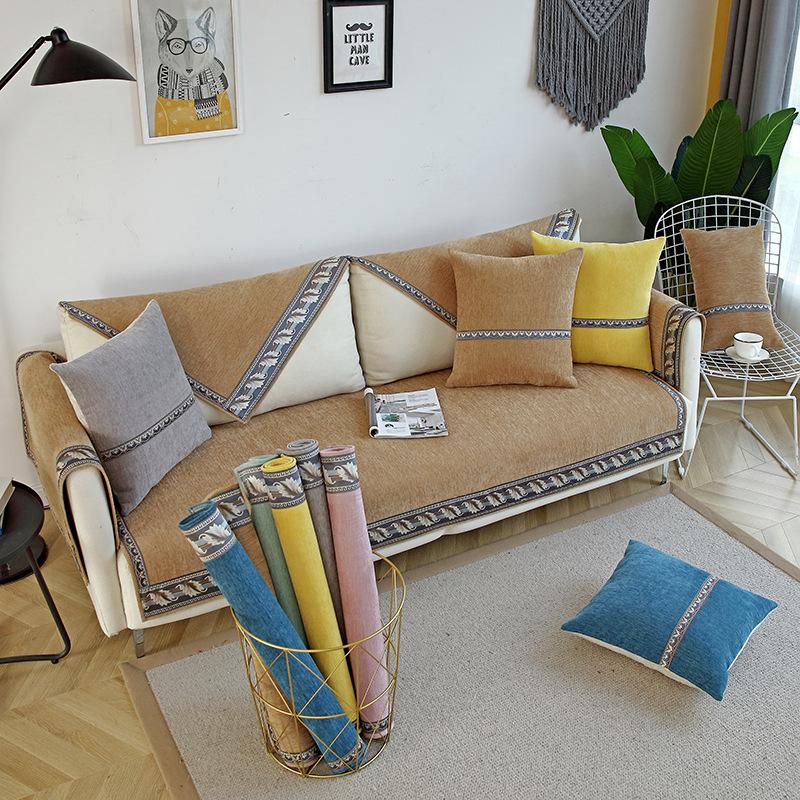 Vier Jahreszeiten Einfarbig Chenille Sofakissen Rutschfestes Lederkissen Moderner Kissenbezug Kaiserliche Konkubine Vollständig bedeckter Überwurf