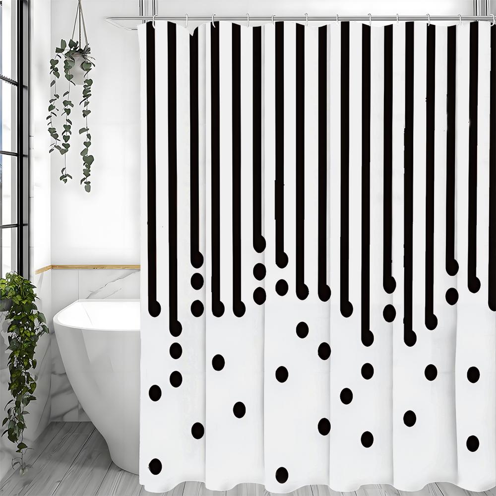 Black Line Dot Shower Curtain, Bathroom Decorative Shower Curtain, Waterproof Shower Curtain with Hooks