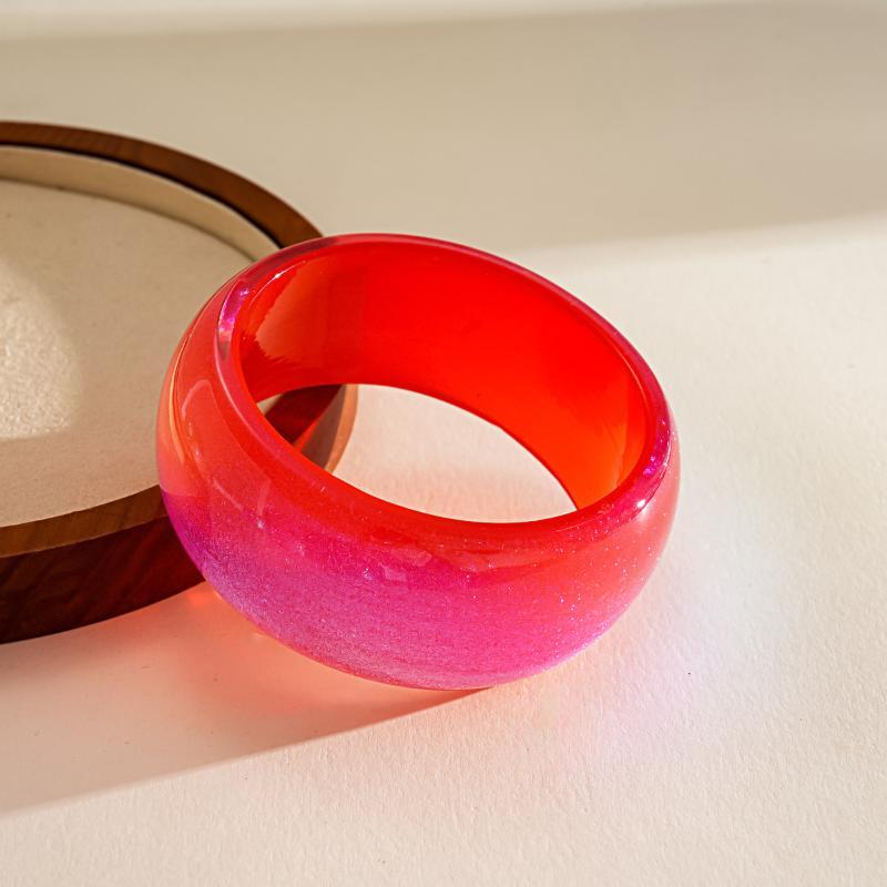 Y2K Boho Vintage Resin Bangle Women Wide Round Bracelet Dopamine Color Statement Wrist Jewelry For Daily Party Wear Accessories