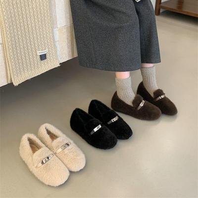 Inner Heightened Wool Shoes Women's Winter Metal Buckle One Foot Is Fashionable and Comfortable, Versatile Plush Warm Women