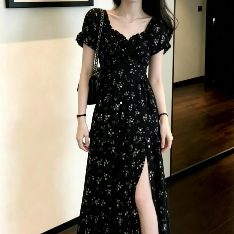 Huge good-looking, beautiful, especially beautiful, small skirt, summer new French floral chiffon dress, long dress.