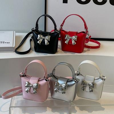 Modische Überschlag-Mini-Umhängetasche für Damen Koreanische Texturierte PU-Leder Lippenstift Kopfhörer Geldbörse Damen Mini-Eimertasche