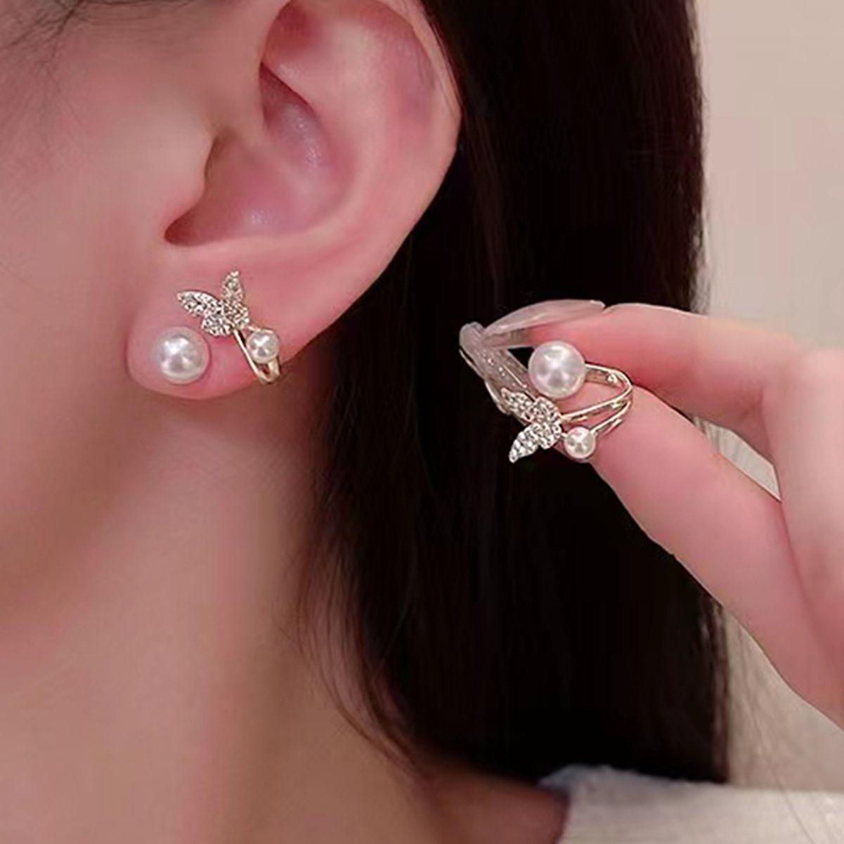 

High-End Korean & Japanese Butterfly Pearl Earrings with Zircon Insets