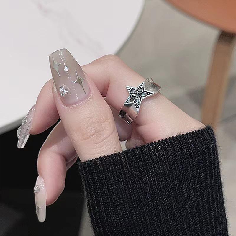Fashionable Punk Pentagram Geometric Star Adjustable Ring Neutral Retro Irregular Creative Daily Jewelry Gift