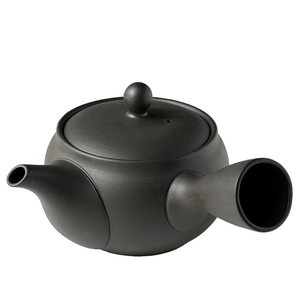 Kyusu 204i with Ceramic Tea Ceramesh Black Made in Japan Tokoname-yaki (Teapot) Strainer, Mud, 400ml,