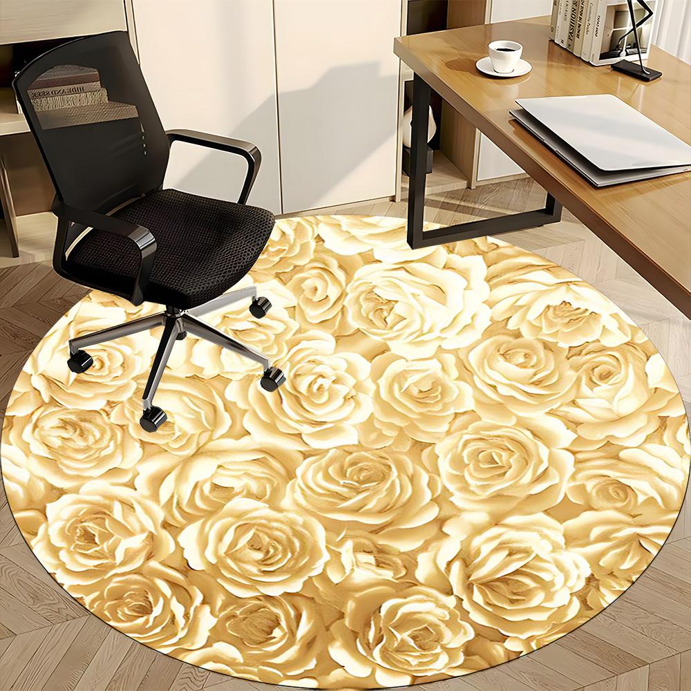 1pc Roses, Floral Office Round Rug, Carpet for Office, Gaming, Lightweight Round Floor Mat yy260208022