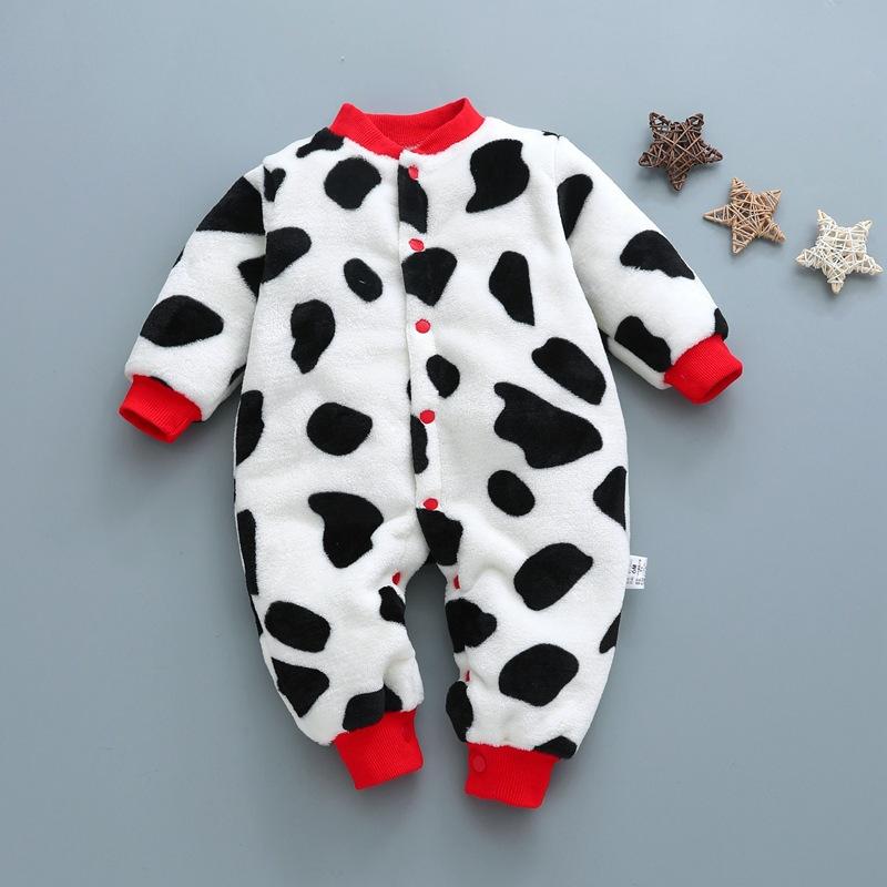 Baby Flannel One Piece Pajamas Newborn Autumn and Winter Plush Home Clothes Infant Bodysuit