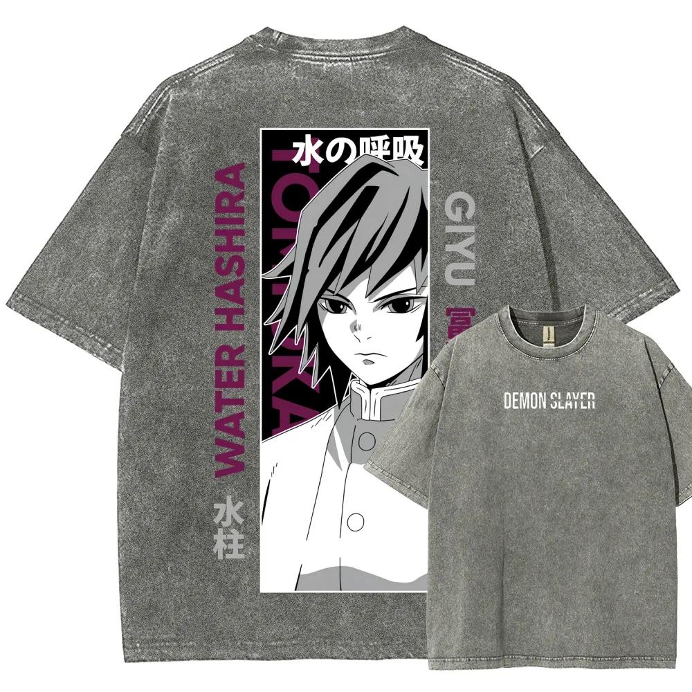 

Manga Demon Slayer Tomioka Giyuu Printed Tee Men Women Clothing Washed Cotton T-shirt Vintage Casual T Shirt Harajuku Tshirt XXL серый