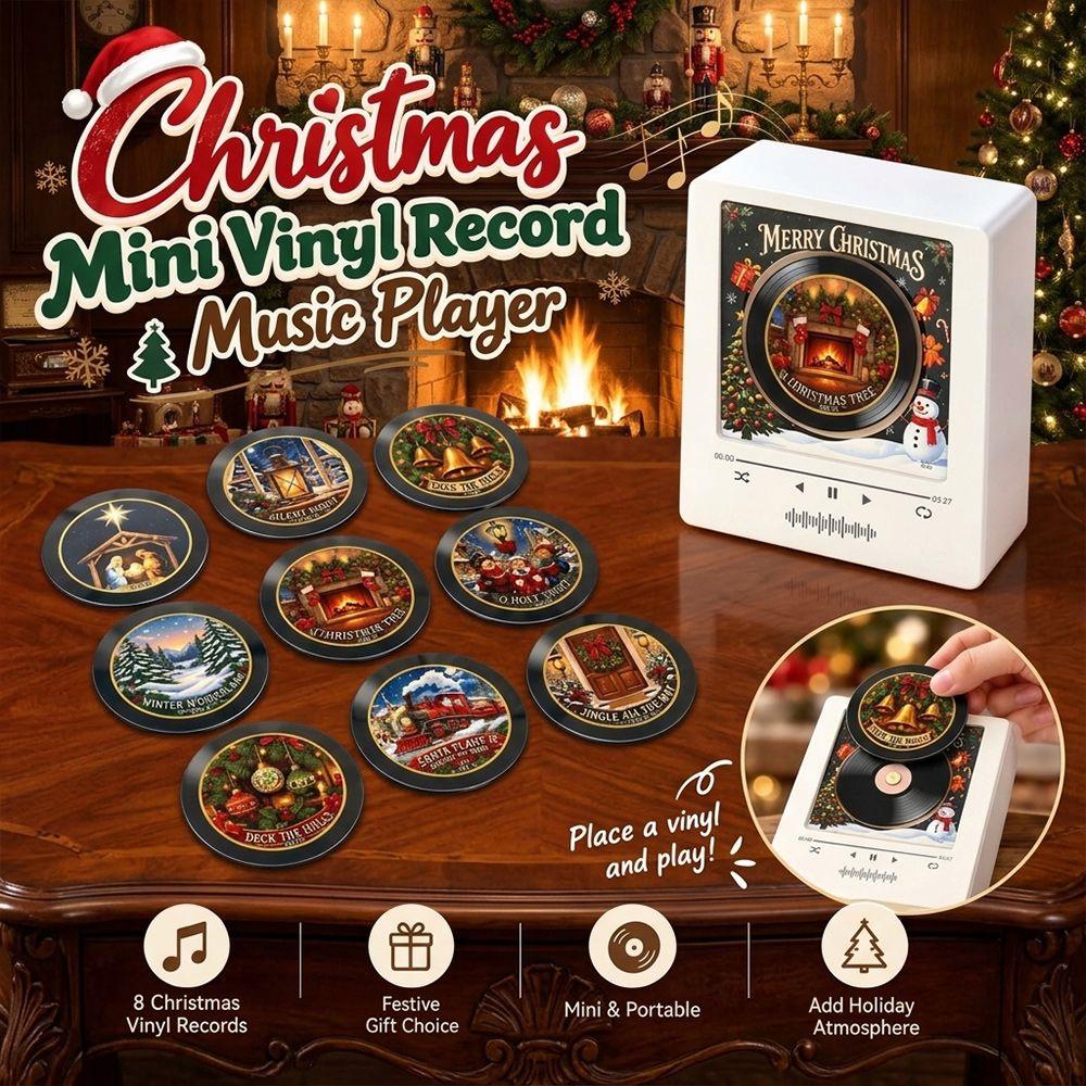Christmas Mini Vinyl Record Music Player Christmas Music Box Holiday Home Decor