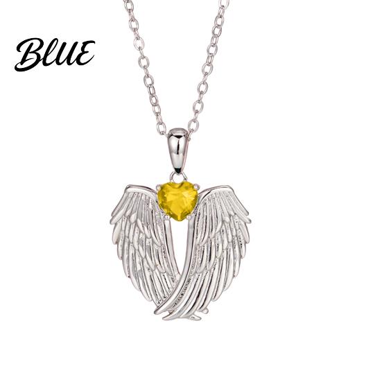 Angelic Charm Necklace Angel Wings Rhinestone Hug Guardian Pendant Blessings