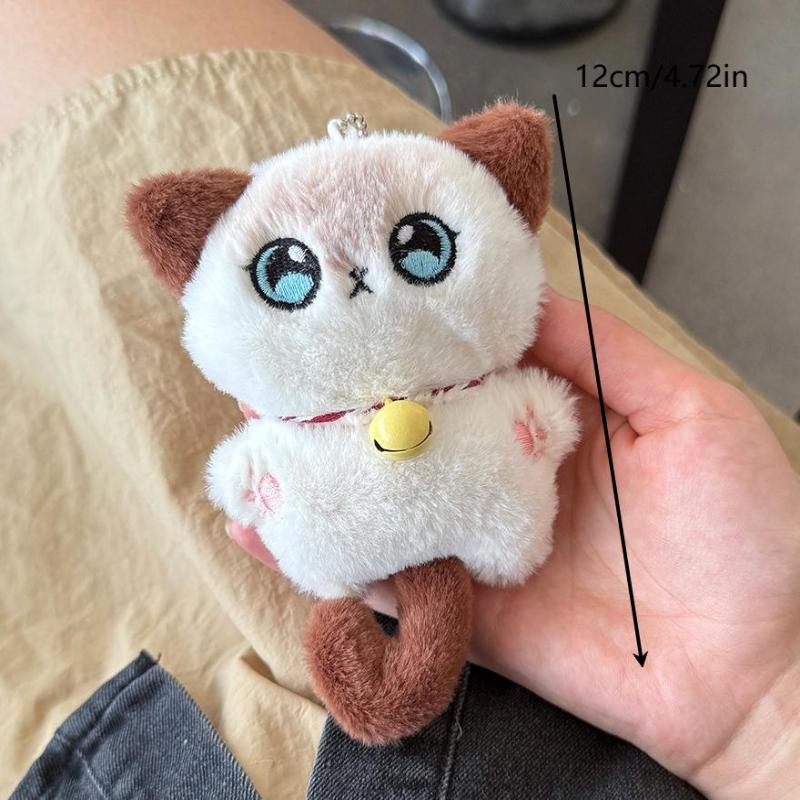 Squeaky Cat Bell Kitten Plush Keychain Doll Pendant Schoolbag Ornament Doll Key Ring Backpack Bag Decor Kid Gift