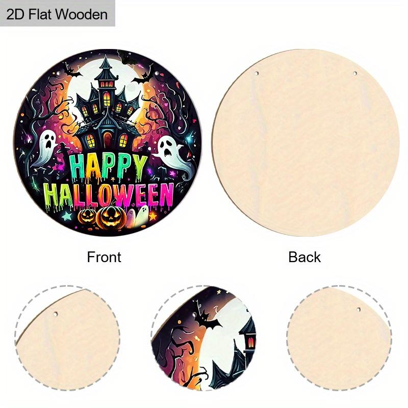 Happy Halloween Wooden Sign with Horror Castle Pattern - Figurine Ornaments with Pumpkin & Ghost Pattern - Ideal for Front Door, Yard, Porch Decor