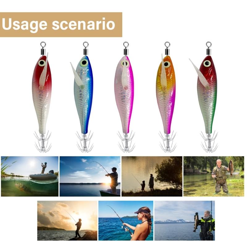 Assorted Color Round Belly Fishing Baits 3D Artificial Fishing Squid Jig Lures with Shrimp Designs for Effective Fishing