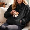 Warm Pullover with Kangaroo Pocket Women Pet Pouch Hoodie, Oversized Fuzzy Hooded Sweatshirt Hoodie Pouch, Dog Cat Carrying Top for Fall Winter