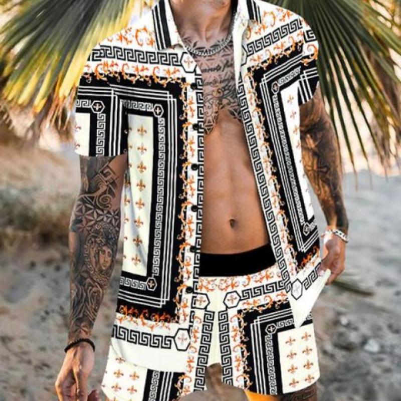 Conjuntos De Camisas Vintage Para Hombre, Camisa De Manga Corta Con Estampado 3d De Llama Colorida Pantalones Cortos De Viaje Informal Trajes Hawaianos De 2 Piezas Conjuntos De Camisas Vintage Para Hombre, Camisa De Manga Corta Con Estampado 3d De Llama Colorida Pantalones Cortos De Viaje Informal Trajes Hawaianos De 2 Piezas