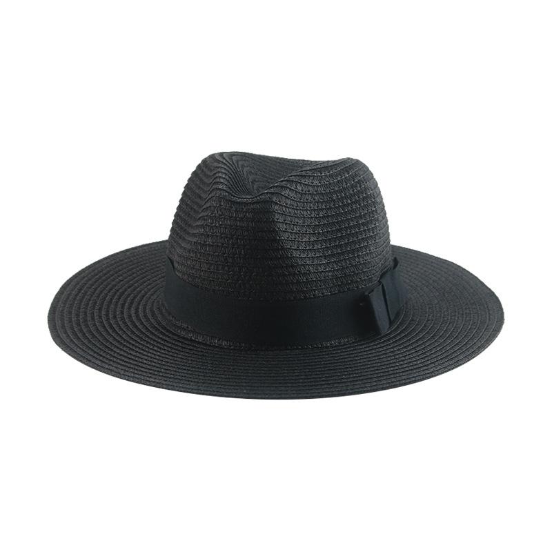 Black Ribbon Panama Straw Hat Flat Eaves Outdoor Spring and Summer Sunshade Beach Hats for Women