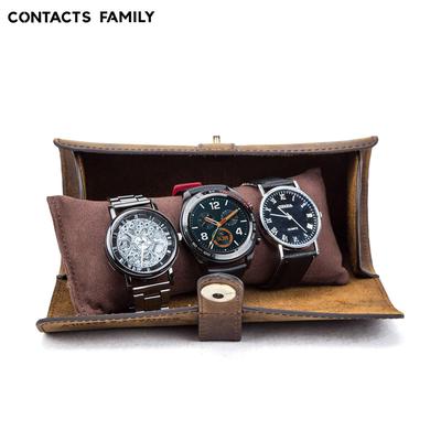 FAMILY 3 Slot Watch Roll Display Box Retro Kuh Leder Reise Uhrengehäuse Handgelenk Schmuck Aufbewahrungstasche Organizer Geschenk
