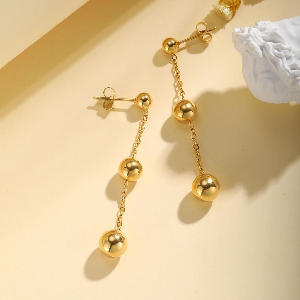 Bead Ball Earrings, Stainless Steel Women Earring Gold Plated, Beaded Hoops Huggie Jewelry
