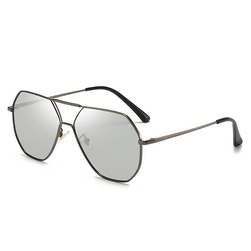 Retro casual double beam fashion polarized men's and women's sunglasses outdoor sunscreen photosensitive discoloration trend versatile sunglasses