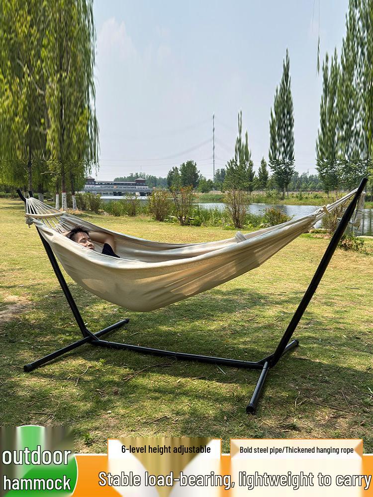 Double Outdoor Canvas Hammock: Lightweight, Anti-Roll, Detachable Stand for Camping & Children's Swing Chair