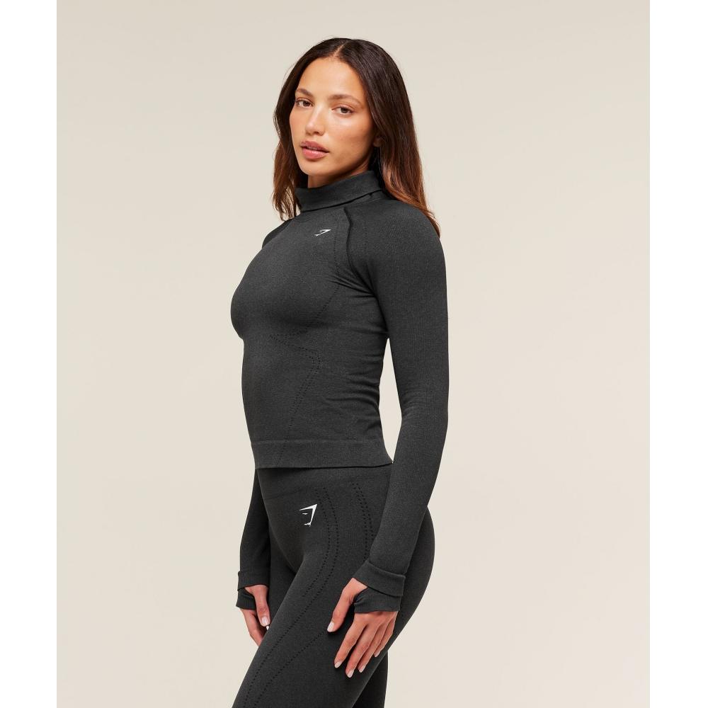 Gymshark Vital Warm Long Sleeve Top Black Marl B4c5t Bbf3