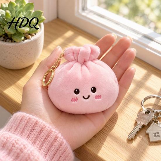 Cute Schoolbag Accessory Bun Plush Keychain Soft Macaron Color Bag Charm Stress Charm for Backpacks Relief Toy with Metal Ring And Keys Holiday