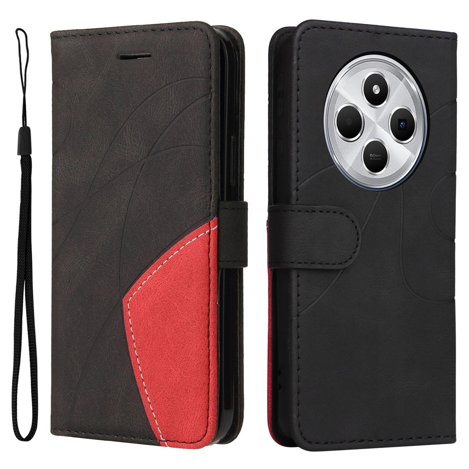 

For Xiaomi Poco C75 4G/Redmi 14R 5G/14C 4G Leather Case Wallet Stand Color Splicing Phone Cover Black