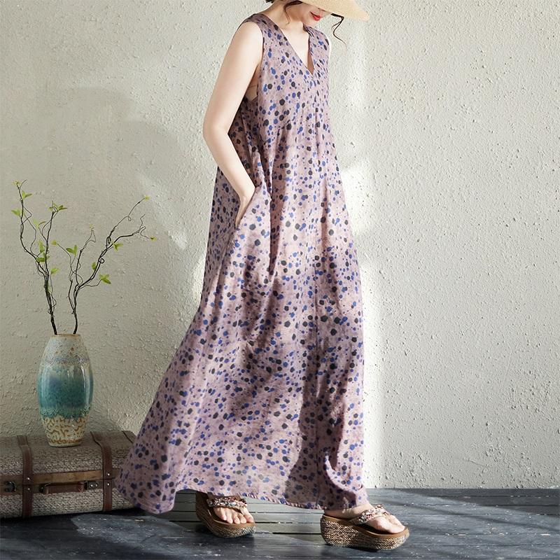 Sleeveless Plus Size Cotton Vintage Floral New In Dresses for Women Casual Loose Long Summer Dress