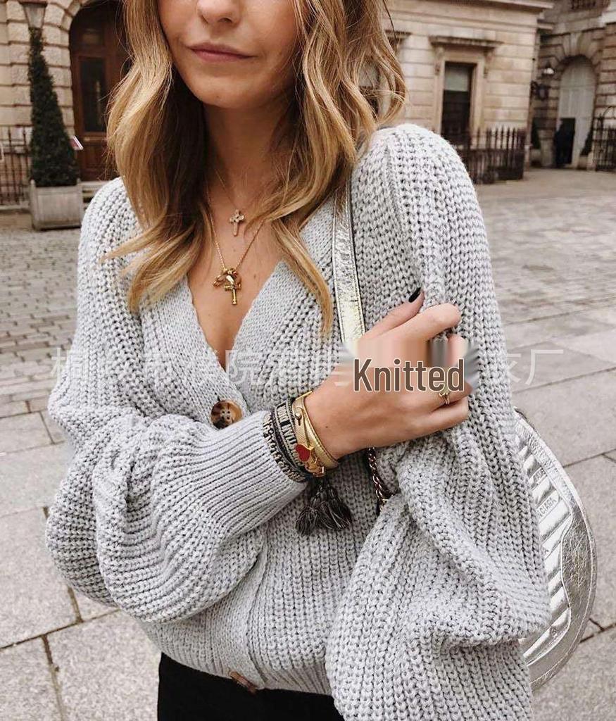 2023 Women's European & American V-Neck Knitted Cardigan - New Autumn/Winter Fashion
