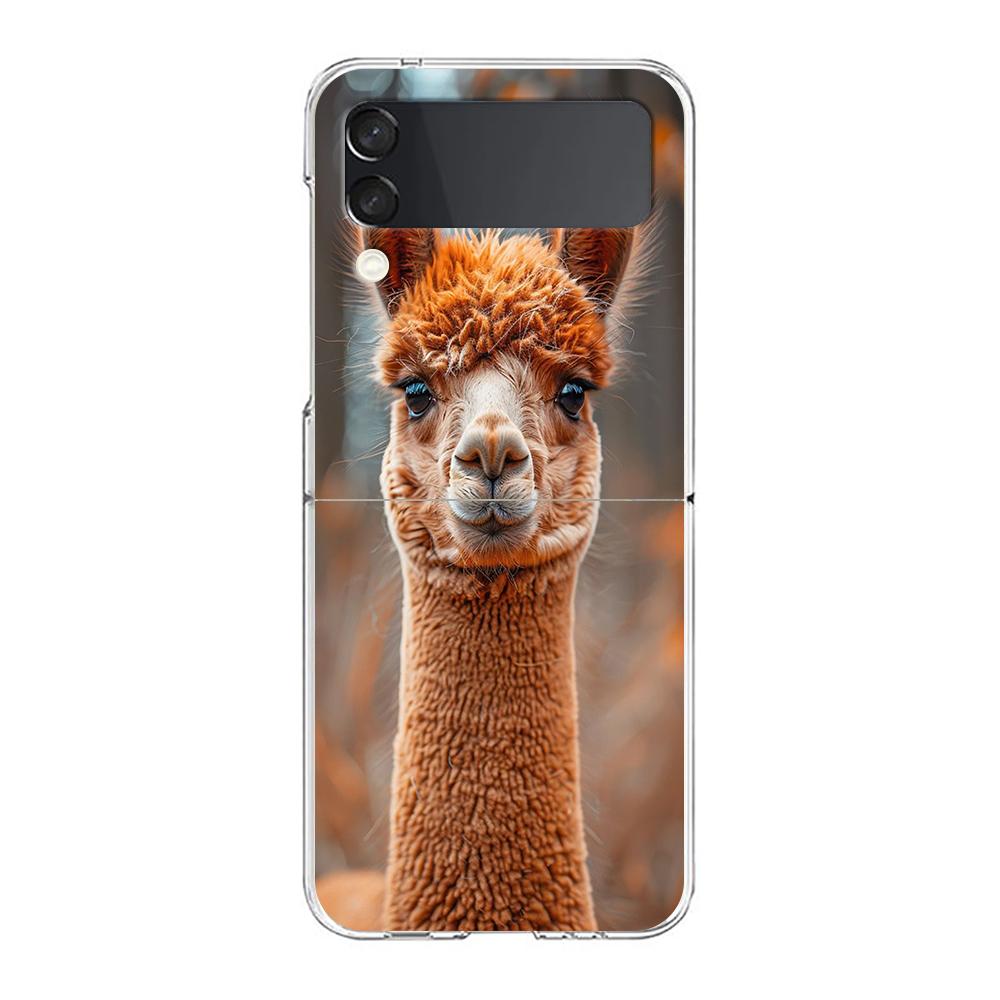 Phone Case For Samsung Galaxy Z Flip 3 4 5 Hard Folding Clear PC Bumper Kawaii Alpaca lovely For Samsung Z Flip 6 Back Cover