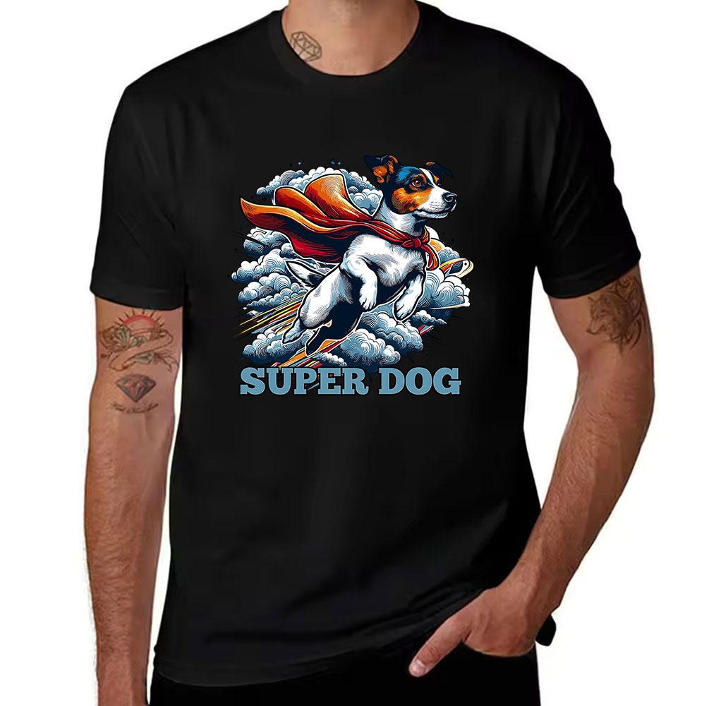 Unisexs Cotton TShirt Super Dog Jack Russell Terrier Graphic Print Casual Crewneck Tee for Daily Wear